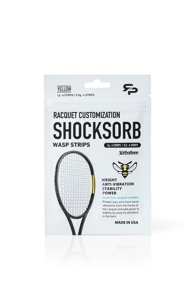 RTP ShockSorb WASP Strips - Tennis Racket Vibration Dampener – Absorb and Reduce Vibration – Add Power, Control, and Stability – Expand Sweet Spot and Prevent Injuries – Yellow (Yellow)