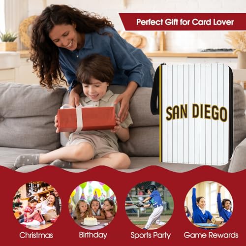 San Diego Baseball Card Binder with 900 Pockets - Collectible Trading Card Album, 3 Ring Storage Book for Sports Cards, Brown