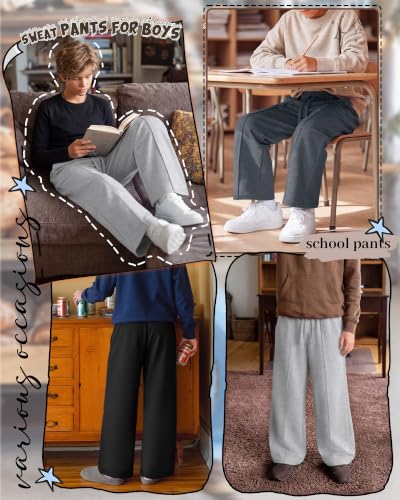 Joiceful Boys Baggy Sweatpants 7-16 Years Wide Leg Pants - White Heather / 13-14Y