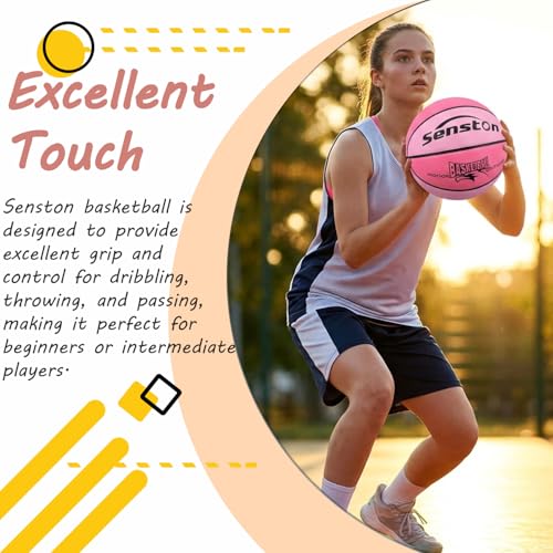 Senston Pink Size 5 Outdoor Basketball 27.5'' Premium Grip with Pump