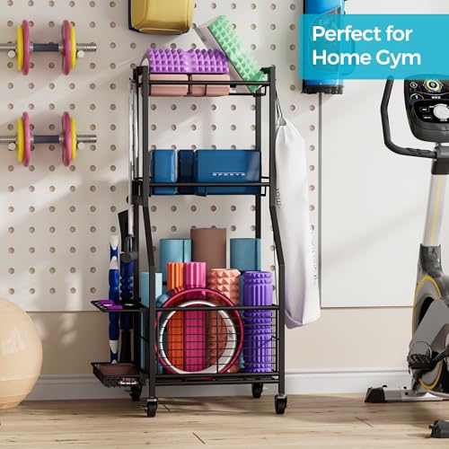 Cerlyunzan 17" Wide 3-Tier Sports Equipment Storage Rack with Wheels