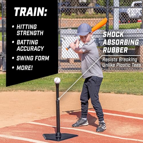 GoSports Youth Black Baseball & Softball Batting Tee - Adjustable Rubber Hitting Stand