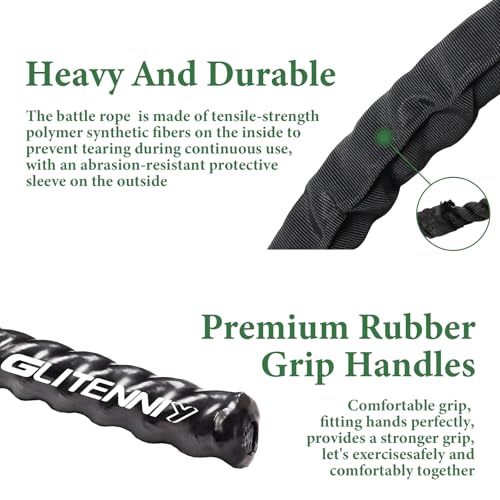 30ft 1-Inch Battle Rope - Heavy Workout Rope for Home Gym - Black