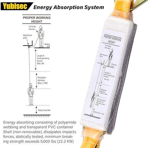 Rope Harness Safety Lanyard 25FT, Vertical Lifeline Assembly with Grab Snap Hooks Shock Absorber, Fall Protection Tree Climbing Lifeline Kit, Heavy Duty Roof Safety Equipment ANSI CE