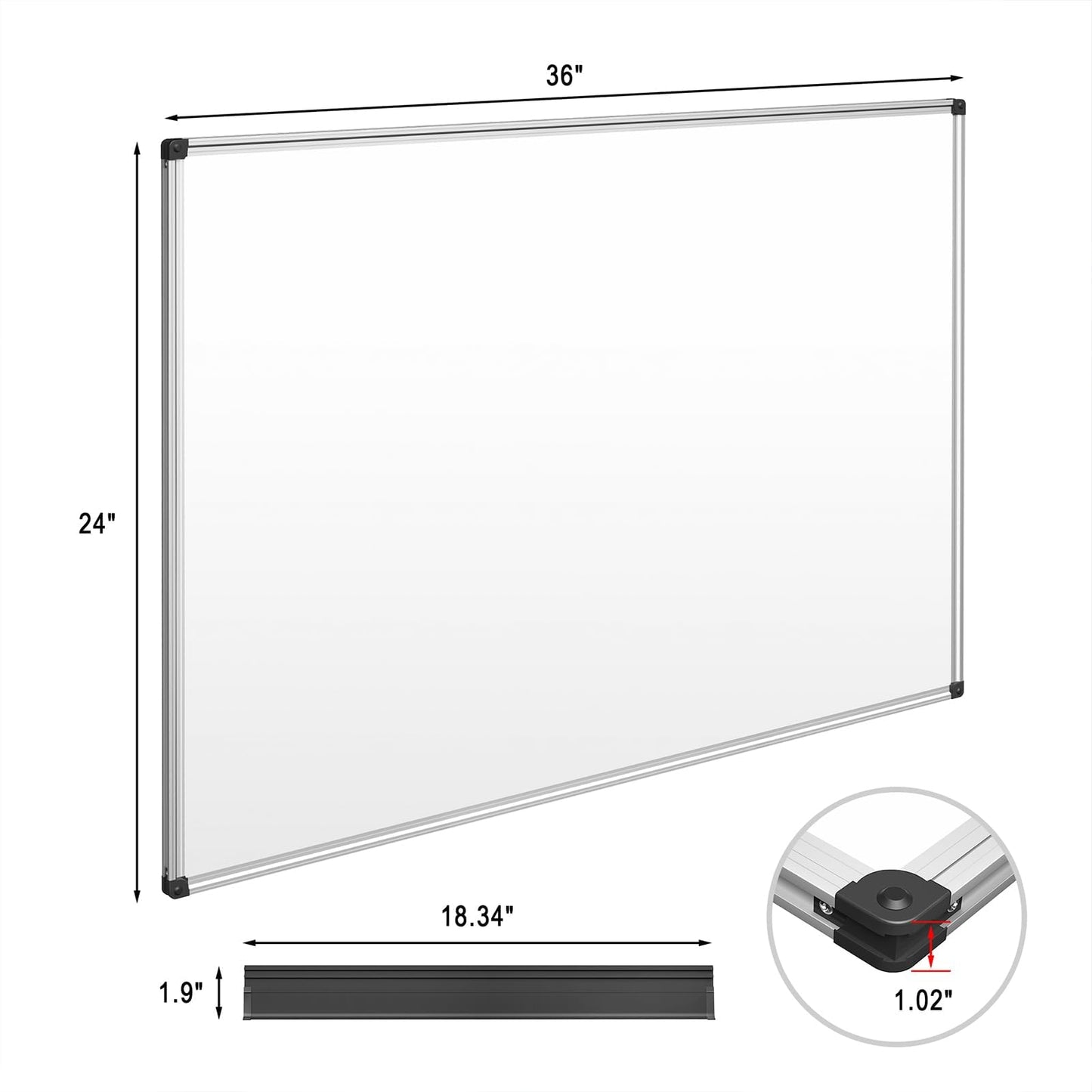Magnetic Dry Erase Whiteboard 36 x 24 Inch - Small White Board, Silver Aluminum Frame Wall-Mounted, Magnetic Eraser, 2 Pens, Detachable Marker Tray, 6 Magnets for Office, School
