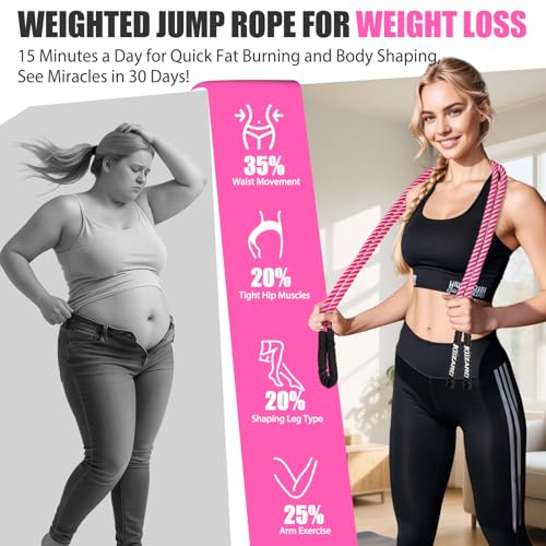 Weighted Jump Rope for Women - 1.5lb Pink Skipping Rope
