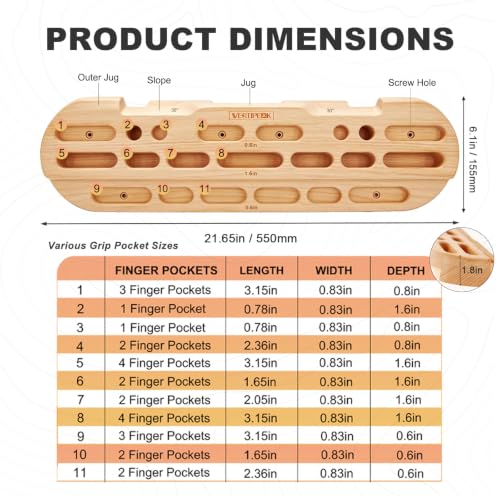 VERTIPEAK Wooden Climbing Hangboard with Mounting Kit for Finger Strength Training