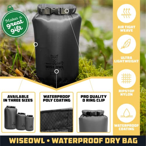 Wise Owl Outfitters Waterproof Dry Bag 3-Pack Grey - Lightweight 5L/10L/20L for Kayaking & Travel