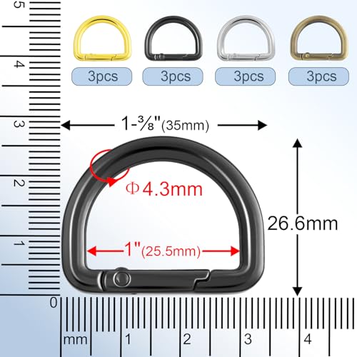 12pcs Assorted 1 Inch Spring D Ring Purse Clips - Metal Carabiner Keychains & Bag Hardware