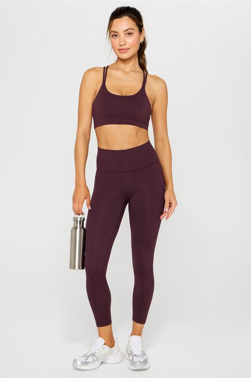 Fabletics Women's Define PowerHold® High-Waisted Legging, Workout, Yoga, Maximum Compression, Flattering, M/Regular | 27, Oxblood