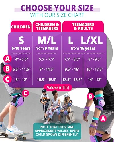 Skateboard Protective Gear Set for Kids and Adults - M/L - Blue Purple
