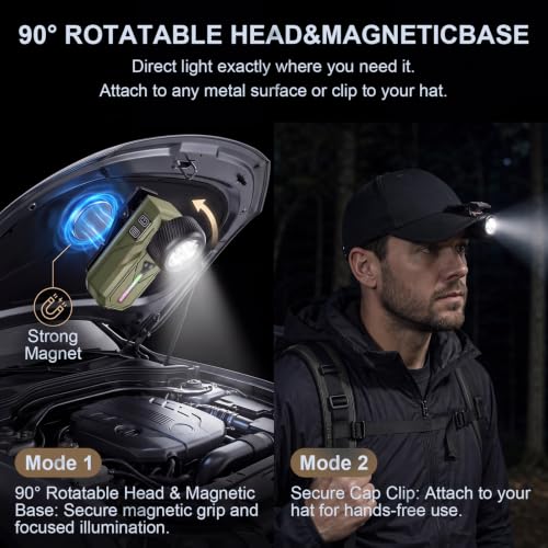 Rechargeable LED Flashlight with Gesture Control, Magnetic Clip & 90° Pivot Head