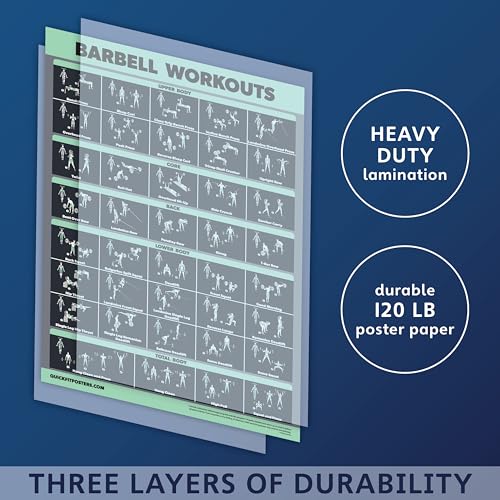 Dumbbell & Barbell Exercise Poster Set - Laminated 2 Pack (18" x 24")