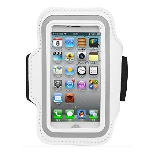 White Neoprene Running Armband for iPod Touch 6 - Adjustable Sports Case