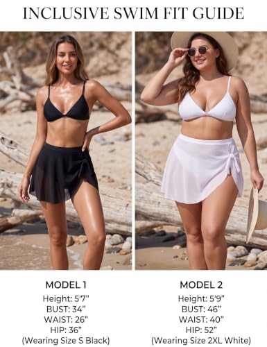Blooming Jelly Women's High Waisted Mesh Swim Skirt & Tie Knot Bottoms - Large Black