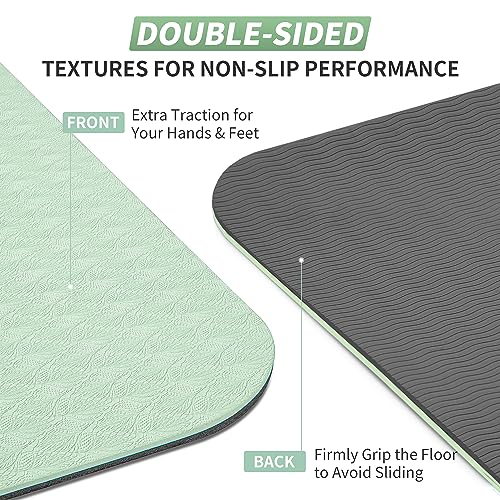 CAMBIVO Extra Thick Yoga Mat 8mm 72 x 24 in Mint Green + Gray Non-Slip TPE for Yoga, Pilates & Floor Exercise