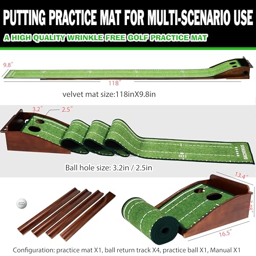Indoor Outdoor Golf Putting Mat with Automatic Ball Return