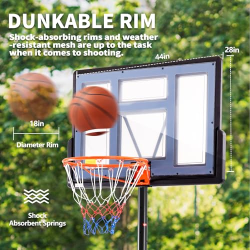 Portable Basketball Hoop - Adjustable Height 6.1-10FT, 44" Backboard, Shatterproof, Fillable Base, Grey