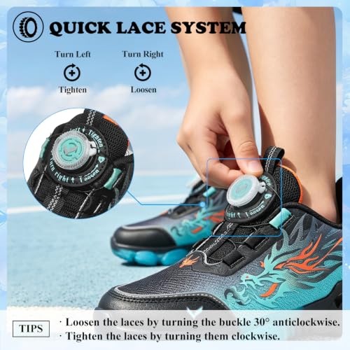JMFCHI Sports Boys Girls Sneakers 2.5 Little Kid Blue Black-8202 Running Tennis Shoes