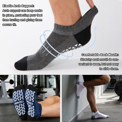 COOVAN Mens Grip Ankle Socks Non-Slip Yoga Socks Small-Medium Multicolor 5 Pairs