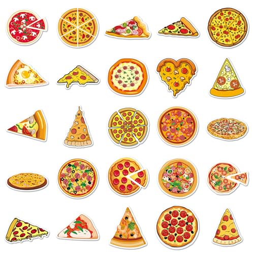 50PC Pizza Stickers Pack - Waterproof Vinyl Decals for Kids & Teens