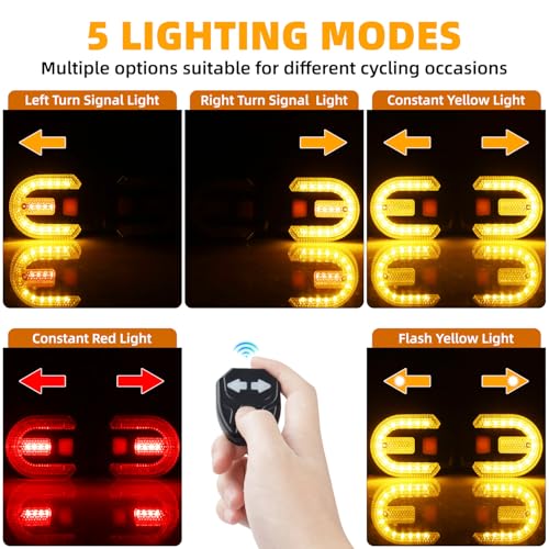 JINRUITOP 4Pcs Bike Tail Lights with Turn Signals, Wireless Remote USB Charging, Waterproof Bicycle Rear Lights with 5 Modes for Night Riding