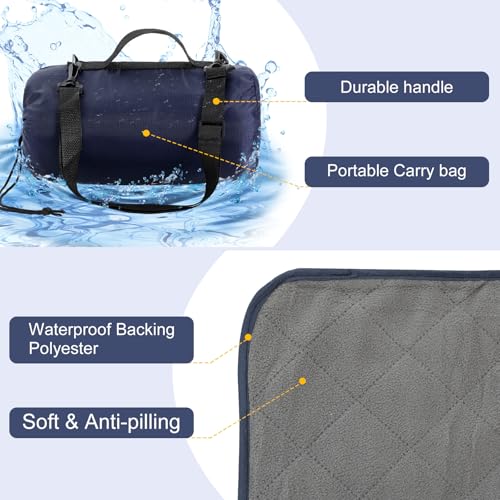 Tranqun Navy Blue Waterproof Outdoor Stadium Blankets 2 Pack, 78x55 Inches