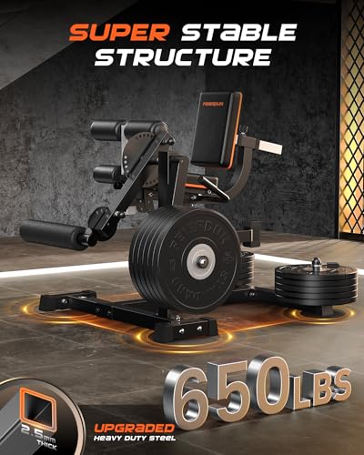 Adjustable Leg Extension Curl Machine - 700lbs Capacity - Black-Orange