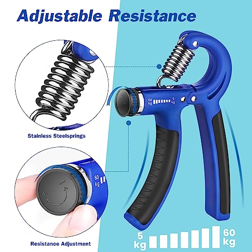 Adjustable Grip Strength Trainer - Hand Exerciser with 11-132 Lbs Resistance - Blue