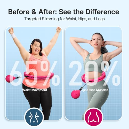 Weighted Hula Fitness Hoop for Weight Loss - 28 Detachable Knots, Red Pink