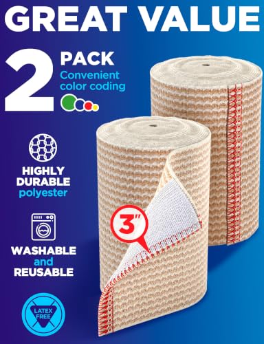 Elastic Bandage Wrap - 3" Wide, Self-Closing Compression - 2 Pack