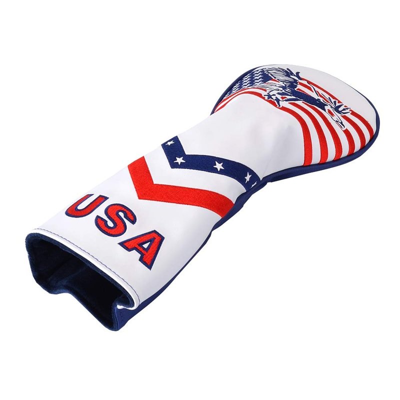 PLUSKER Golf Driver Head Cover - Patriotic USA Flag and Eagle Embroidery Design Synthetic Leather Club Protector
