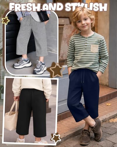 JoyMotion Boys' Capri Pants 3-Pack for Ages 14-16, Black, Gray, Navy