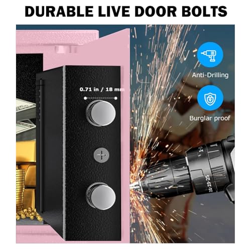 Small Mini Fire Safe Box for Home, 0.3 Cubic Feet Medication Lock Box, Security Money Safes with Digital Keypad, Spare Keys, Personal Safes for Money, Jewelry, ID Documents