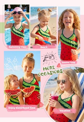 Cute Ruffle Girls One Piece Swimsuit - Watermelon 4-5T