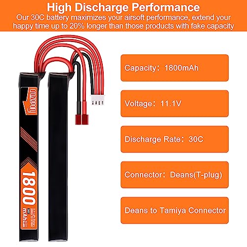11.1V 1800mAh Airsoft Nunchuck Split Pack LiPo Battery - T-Plug