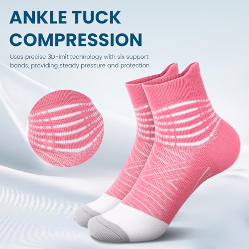 Compression Ankle Support Socks for Women - Wicking, Cushioned, 3 Pack in Pink, Purple & Light Blue