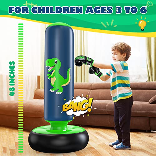 Inflatable Punching Bag - 48 Inch Dinosaur Green Toy for Kids 3-6