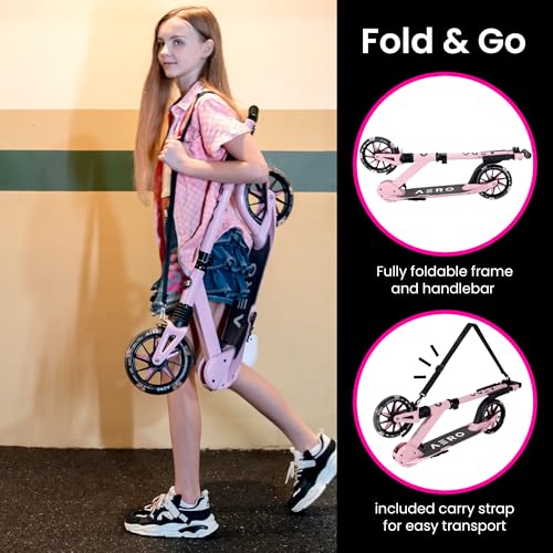 Big Wheel Kick Scooter for Kids 6-12 - A5 Pink with Lights