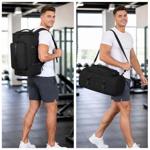 MIYCOO 42L Full Black Gym Bag with Shoes & Wet Pocket, Duffle & Backpack