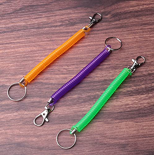 Spiral Retractable Keychain - 3 Pcs Green Spring Coil with Ring
