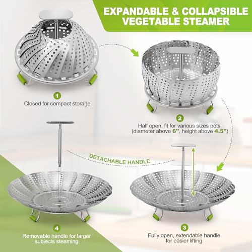 Stainless Steel Vegetable Steamer Basket - Expandable 5.5" to 9"