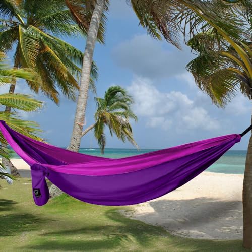 Gold Armour Portable Camping Hammock - Upgraded Purple & Fuchsia Single Hammock, Lightweight & Durable for Outdoor & Indoor Use