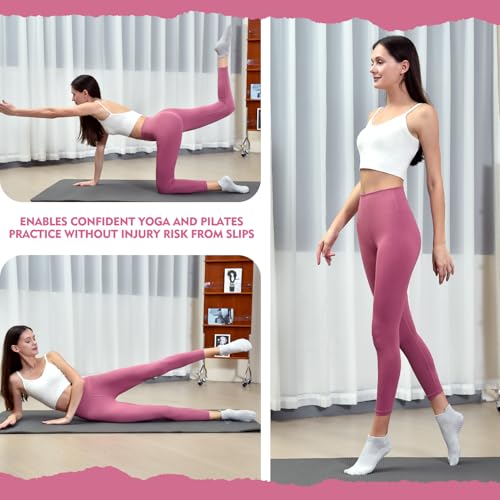 Non-Slip Pilates Yoga Socks for Women - Size 6-9 - Black, Pink, Grey