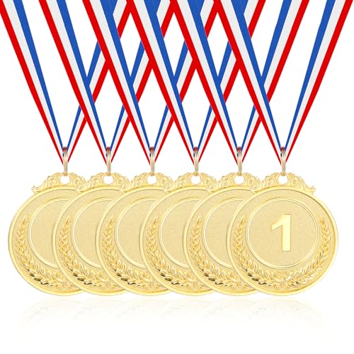 Gold Award Medals Set - 6 Pcs with Ribbons for Sports Events