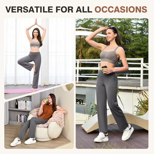 Leafigure Wide Leg Yoga Pants for Women,Sweatpants with Pockets