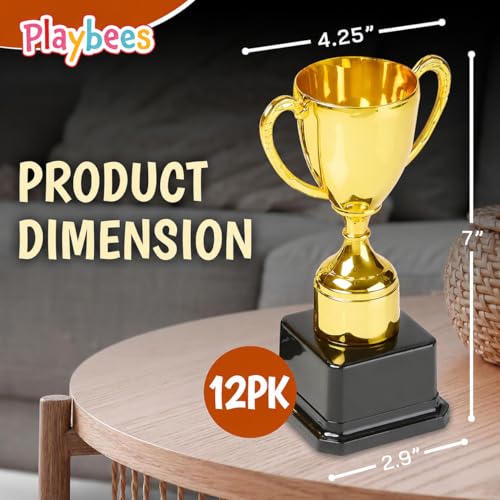 Playbees Gold 7-Inch Trophies, 12 Pack for Kids Sports & Awards - Gold Cup