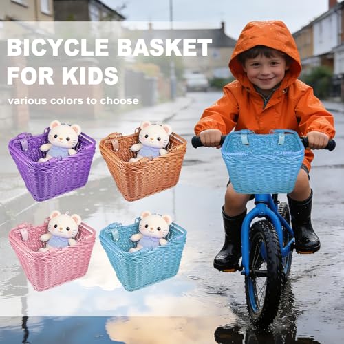 RainFlowwer Blue Kids Bike Basket with Adjustable Leather Straps & Hand Handles