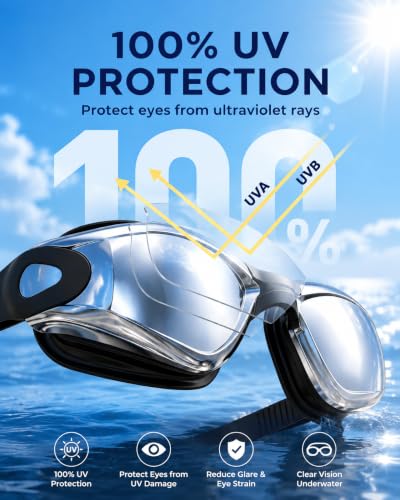 Swim Goggles with Anti-Fog Mirrored Lens and 180° Wide View