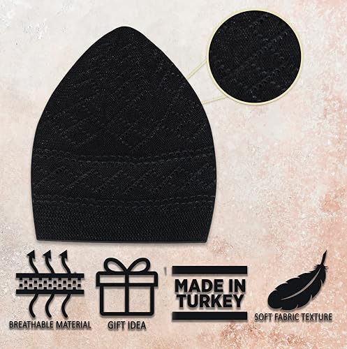 Kufi Hat for Men - Breathable Crochet Cap - Black Color